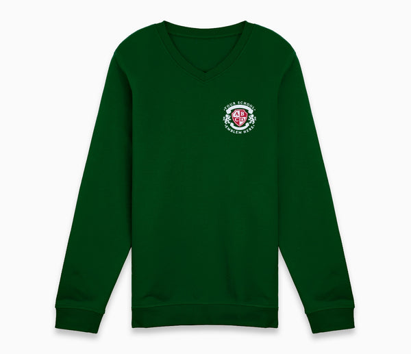 Green v hotsell neck school jumper