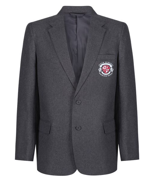 Academy Blazer - Boys - Grey; features a logo, button closure, and pocket detail on durable polyester from recycled PET bottles, with Teflon EcoElite™ finish.