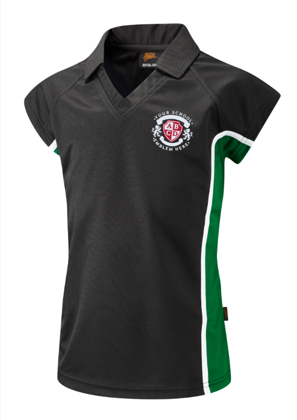 SPIRIT Girls Sports Polo - Black/Emerald
