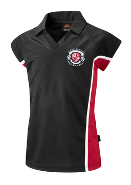 SPIRIT Girls Sports Polo - Black/Scarlett