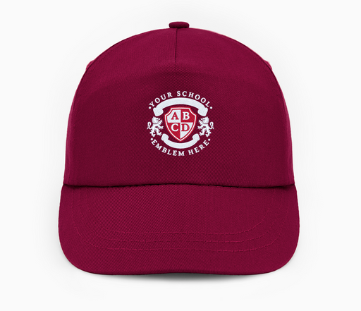 Baseball Cap - Burgundy with a white lion logo, made of cotton twill, featuring a full profile, pre-curved peak, and easy tear release size adjuster.