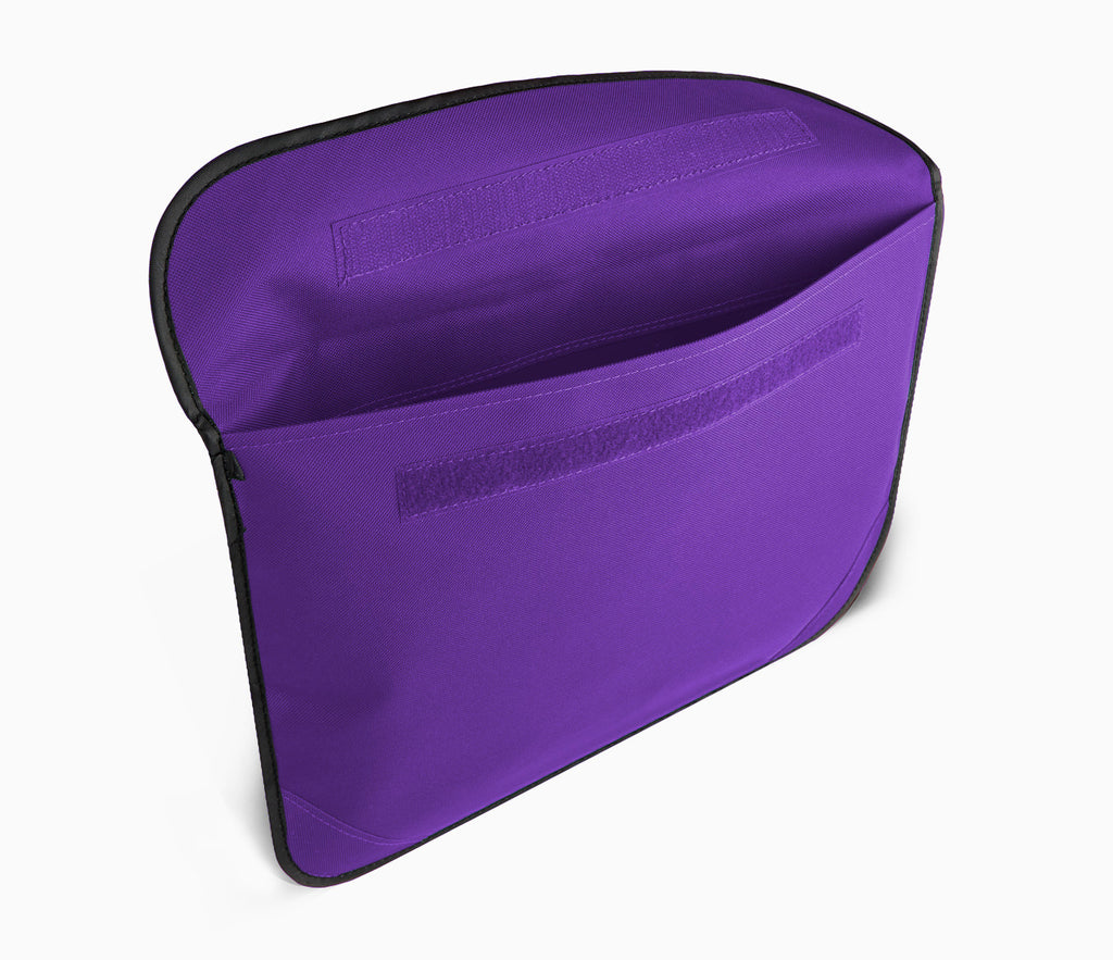 Infant Book Bag - Red with Velcro flap, reflective strips, and reinforced corners, featuring an inner pocket and name card slot, crafted from durable polyester.