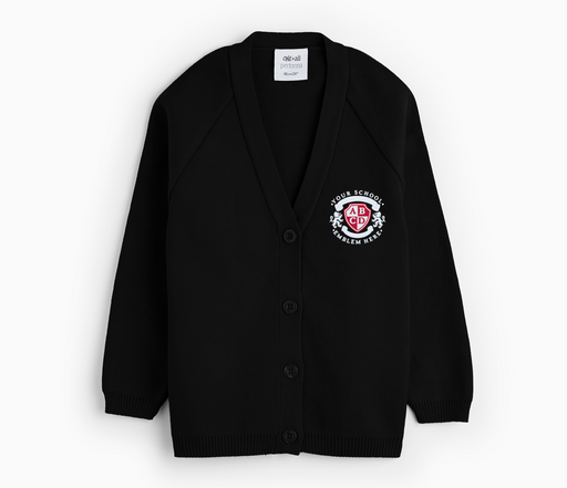 Knitted Cardigan - Black featuring a logo, raglan sleeves, and a soft texture crafted from a cotton-acrylic blend.