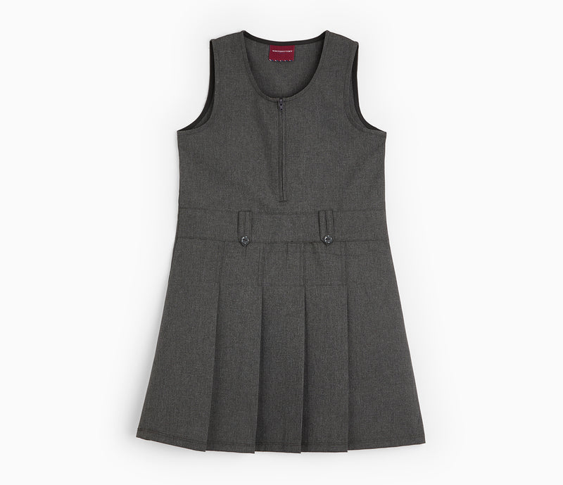 Pinafore Dress - Flower Button - Grey