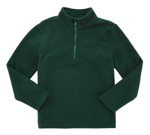 Plain Half Zip Fleece - Green, featuring a zipper, funnel neck, and long sleeves, ideal for winter wear with school logo embroidery.