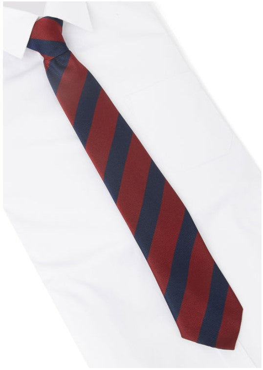 Hinchley Wood Primary School Standard Tie featuring a striped pattern, designed for students, showcasing a classic necktie style suitable for school uniforms.