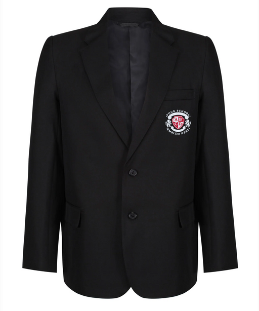 Academy Blazer - Boys - Black, featuring a logo, durable polyester fabric, and zip access for easy embroidery; made with recycled materials and Teflon EcoElite™ finish.