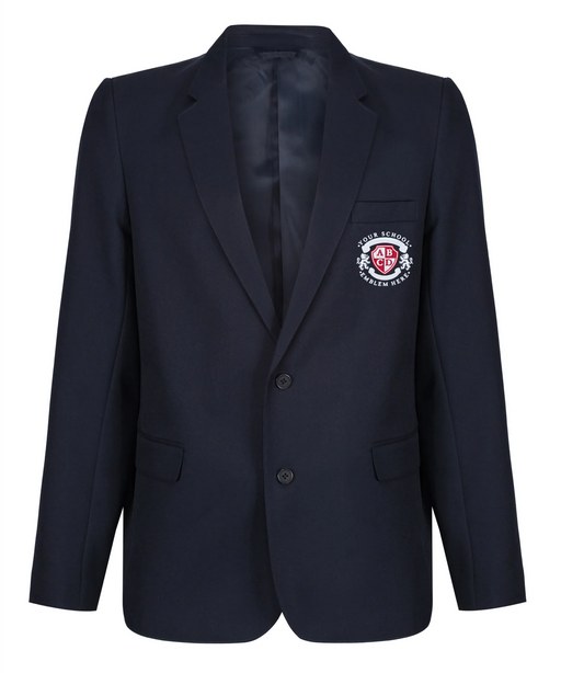 Academy Blazer - Boys - Navy features a logo on the chest, button closure, and a pocket, crafted from recycled polyester with Teflon EcoElite™ finish.