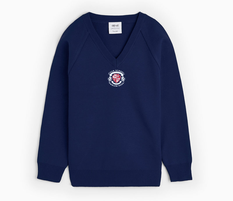 V-Neck Pullover - Navy (Centre Logo)