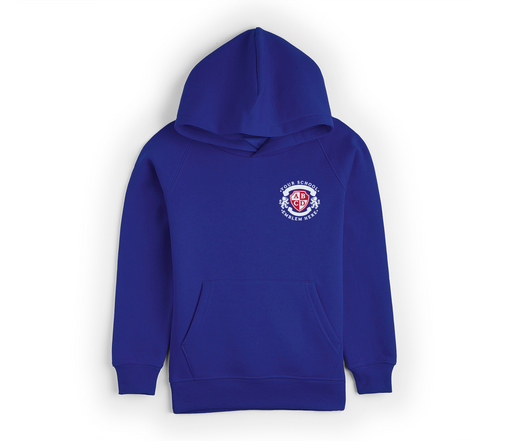 Leavers Hoodie 2025 - Royal Blue, featuring a front pocket, drop shoulder style, and durable twin-needled neck, cuffs, and hems.