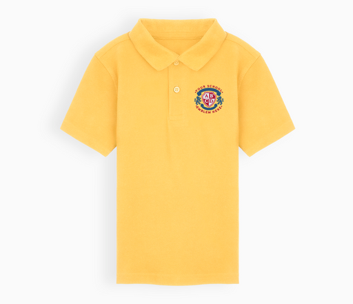Sunflower Yellow Polo Shirt featuring a logo, made from 100% cotton, stain repellent, and color-retentive, approved for ~SCHOOLNAME~ with custom embroidery.