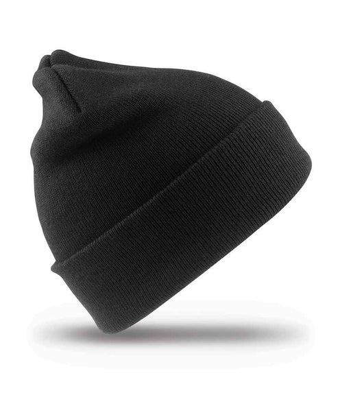 Plain Woolly Ski Hat - Black, featuring a heavy knit, double thickness design, crafted from 100% soft touch acrylic, displayed on a plain background.