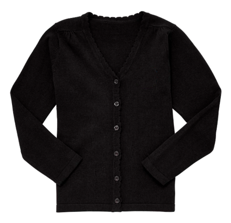 Plain Lightweight Scallop Edge Cotton Cardigan - Black