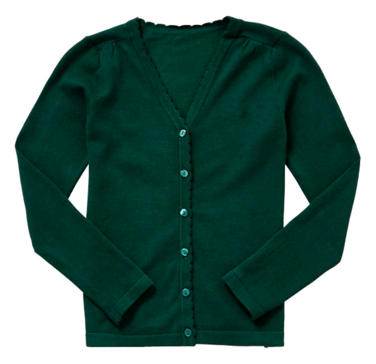 Plain Scallop Edge Cotton Cardigan - Bottle Green