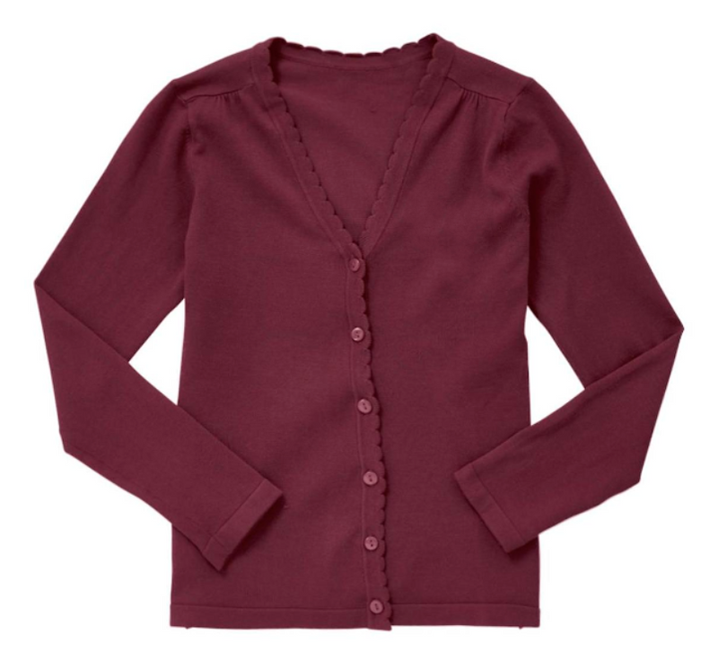 Plain Lightweight Scallop Edge Cotton Cardigan - Burgundy