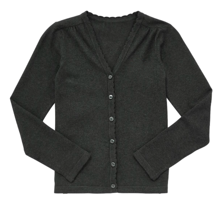 Plain Lightweight Scallop Edge Cotton Cardigan - Dark Grey