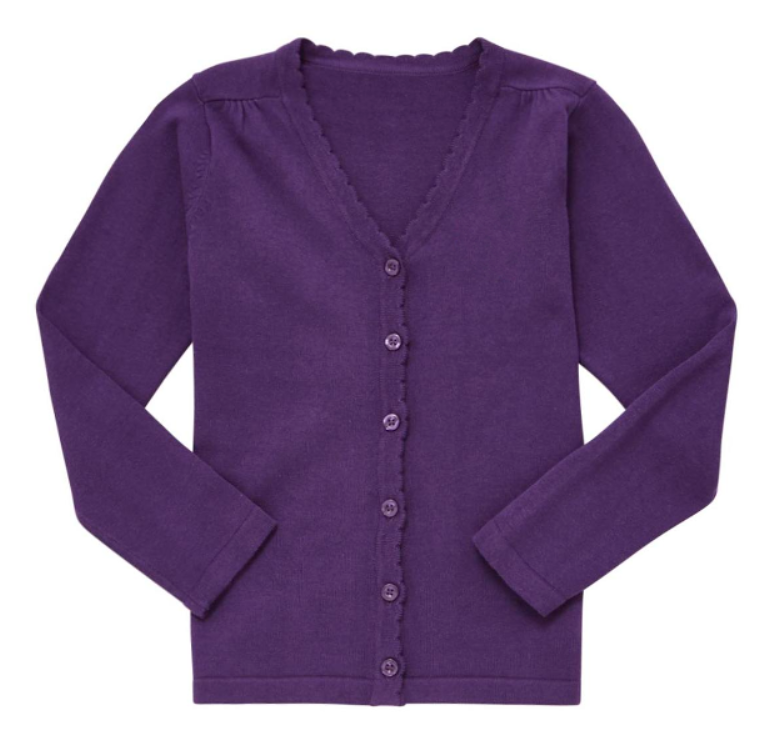 Plain Lightweight Scallop Edge Cotton Cardigan - Purple