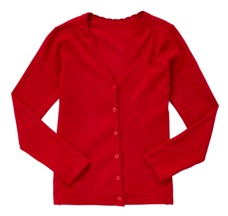 Plain Lightweight Scallop Edge Cotton Cardigan Red