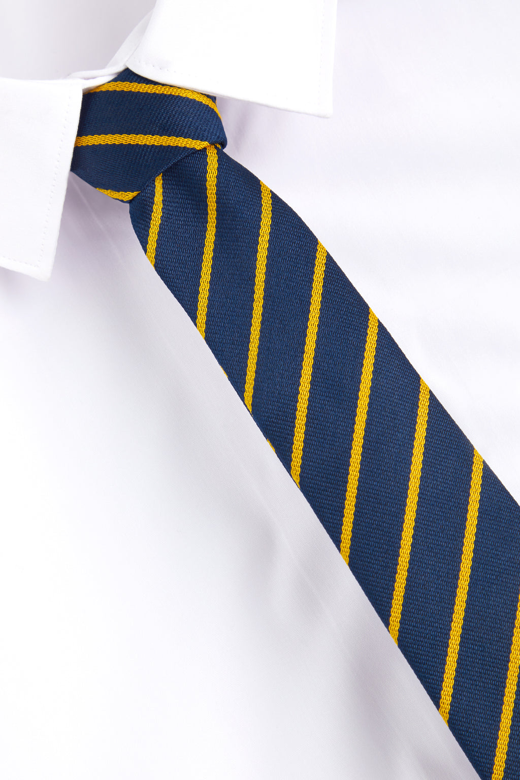 Upminster Infant School Elastic Tie, featuring a close-up of a striped pattern, designed for school uniforms, highlighting the tie's shape and texture.
