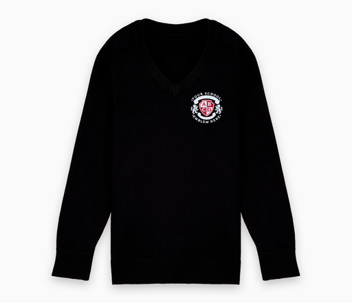 Lightweight V-Neck Cotton Jumper - Black with long sleeves and embroidered logo, designed for durability and comfort, featuring a nylon-trimmed neck and cuffs.