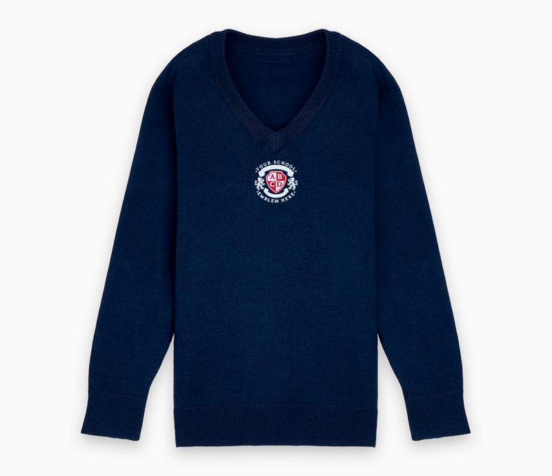 Lightweight Knitted V-Neck Jumper - Navy Blue (Centre Logo)