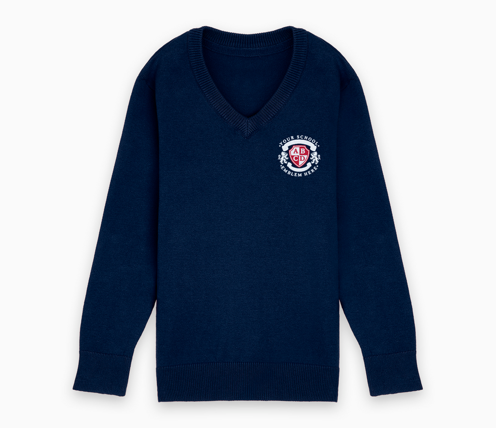 Lightweight V-Neck Cotton School Jumper Navy Blue – My Clothing