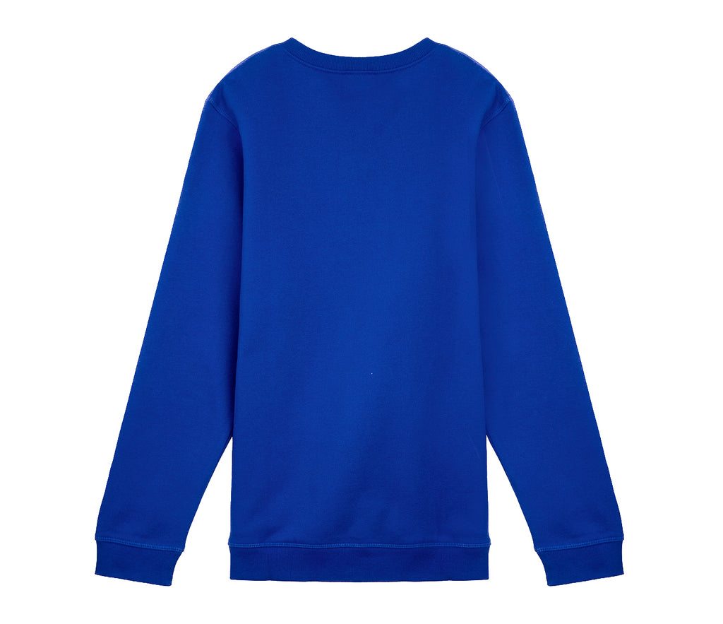 Back view of a V-Neck Sweatshirt - Royal Blue, featuring long sleeves and a plain design, suitable for schoolwear, noted for lasting color and comfort.