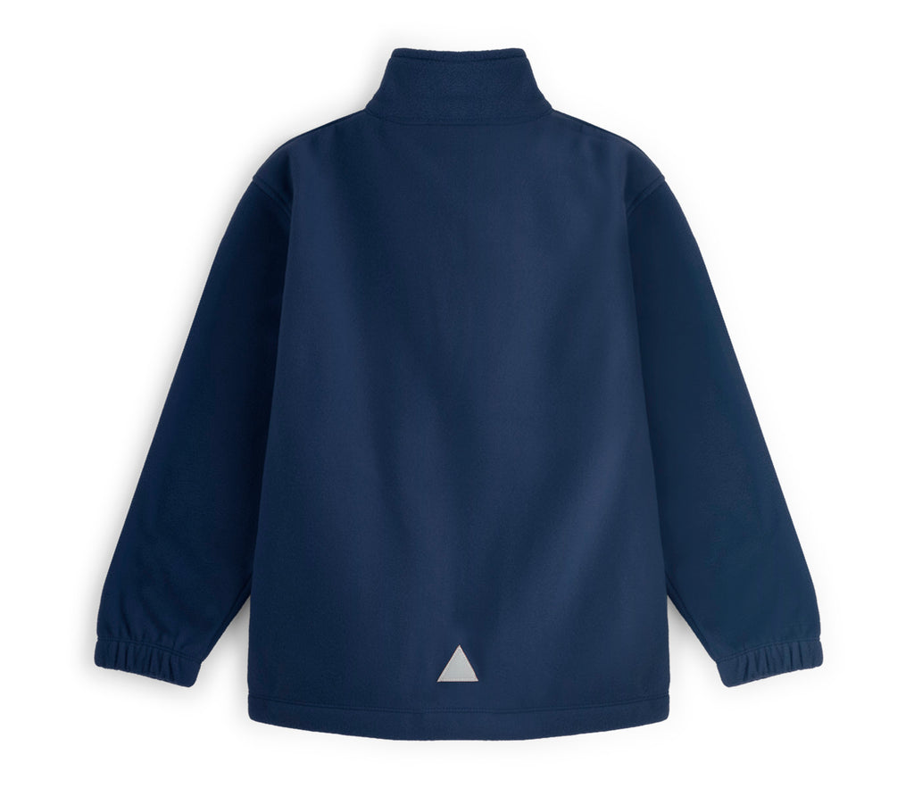 Zeco Polar Fleece - Navy, showcasing the back with a stand-up collar, elasticized cuffs, a triangular reflective patch, and heavyweight anti-pill fabric.