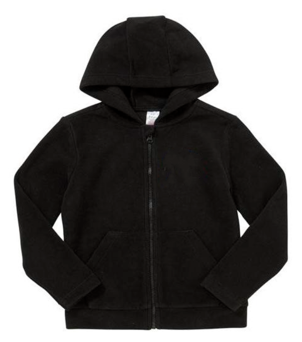 Plain Zip-Through Fleece With Hood - Black