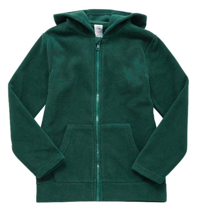 Plain Zip-Through Fleece With Hood - Bottle Green