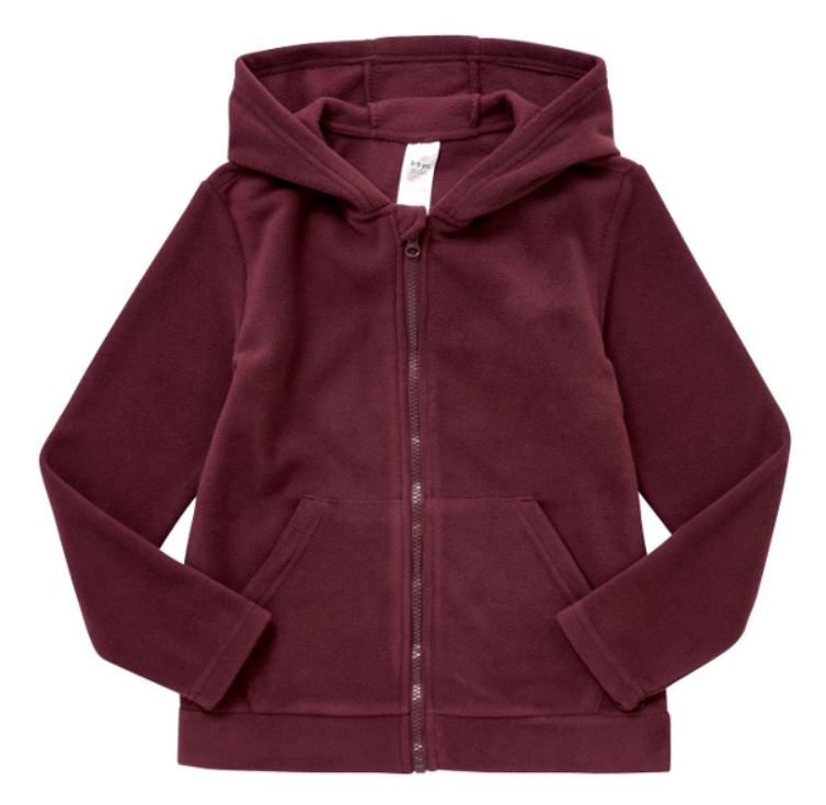 Plain Zip-Through Fleece With Hood - Burgundy