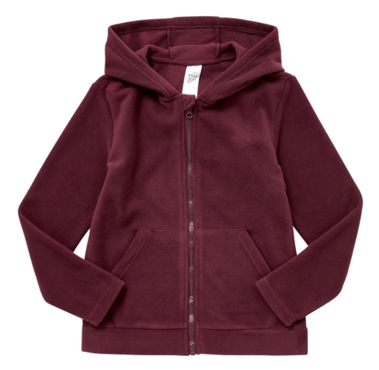 Plain Zip-Through Fleece With Hood Burgundy