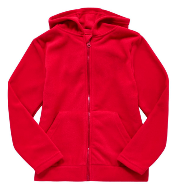 Plain Zip-Through Fleece With Hood - Red