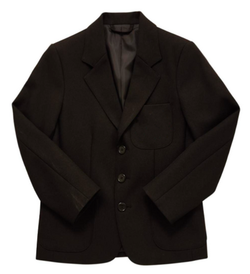 Plain Boys Blazer - Black featuring a structured design with notch lapels, three button fastening, and three visible pockets. Ideal for school uniforms.