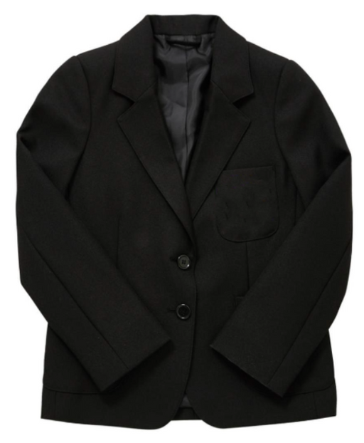 Plain Girls Blazer - Black with notch lapels, twin button fastening, and three visible pockets, ideal for enhancing a school uniform.