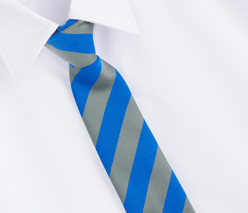 Temple Ewell Church of England Primary School Standard Tie shown knotted under a white dress shirt collar.