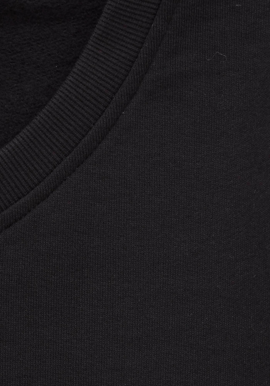 Close-up of a black V-Neck Sweatshirt, featuring long sleeves and a comfortable fabric, designed for durability and approved for school uniform standards.