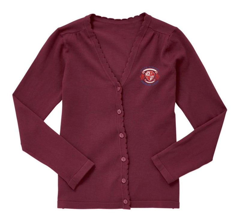 Lightweight Scallop Edge Cotton Cardigan - Burgundy